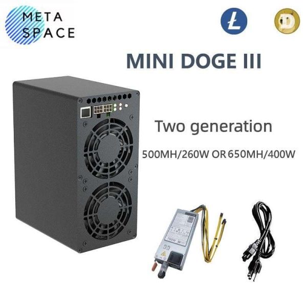 4PCS SETS Gold Shell MINI DOGE III Miner Support LTC & Doge Coin Miner Mini Doge 3 With PSU 650MH/S 400W Litcoin Miner Low Noise Better Than Mini Doge II Miner