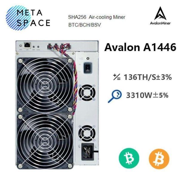 New Avalon Miner A1446 136Th/s 3310W Crypto Bitcoin Mining Avalon A1446 BTC Asic Miner Better Than Avalon A1346 A1246 A1166 Antminer S19 S19 PRO