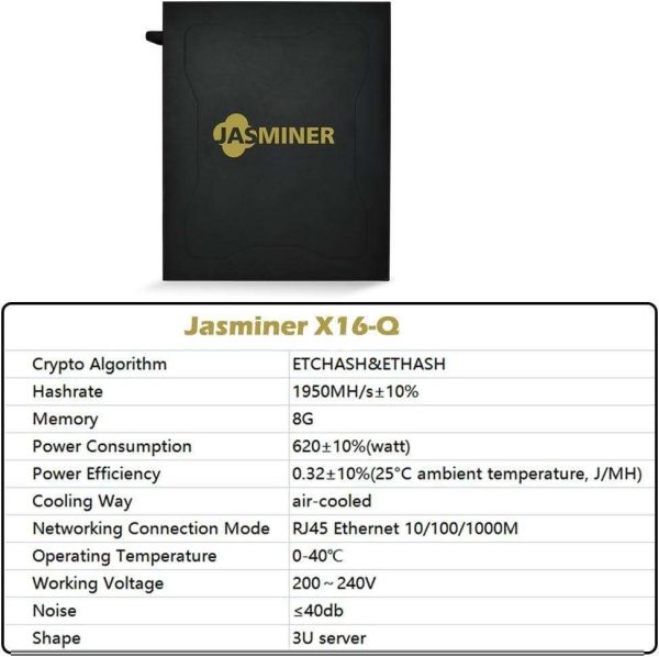 New Jasminer X16Q 1950Mh/s 620W ETC miner 8G Memory wifi 3U jasminer X16-Q Asic Miner ETC ZIL Ethash ETHW Miner Jasminer X16 Q Built-in PSU