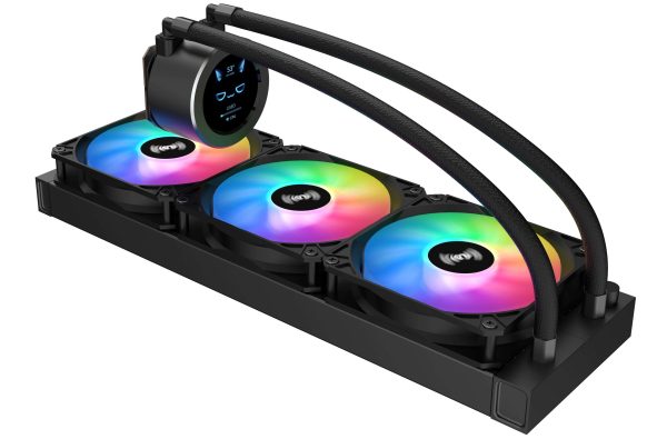 SAMA SM360 Black 360mm Liquid Water AIO CPU Cooler For Gaming PC Computer with Screen LCD Display, 3 ARGB PWM Silent Fans