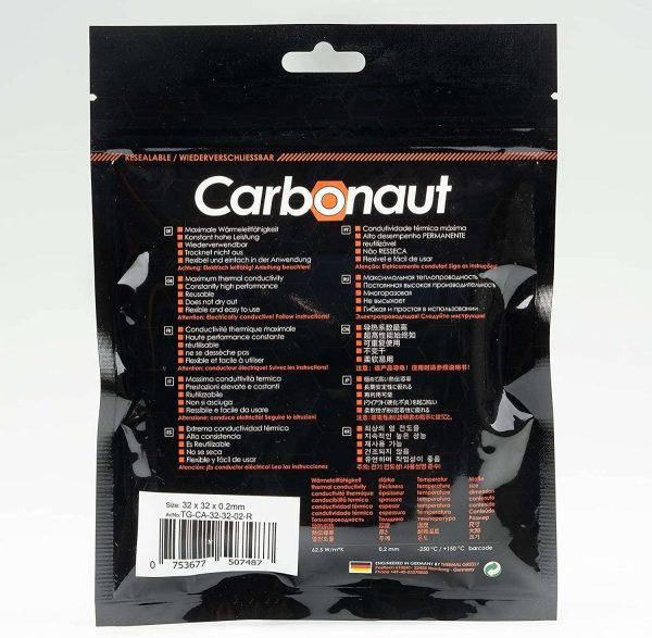 Thermal Grizzly Carbonaut - Carbon Thermal Pad 32x32x0.2mm, Flexible and Reusable, Non-Adhesive, Very High Thermal Conductivity, Conducts Electricity!