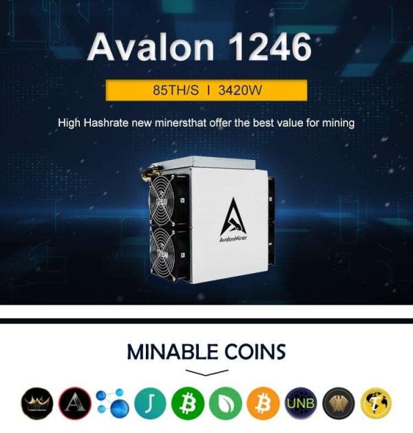 Bitcoin Miner Avalon 1246 83TH 3420W BTC Crypto Mining Tpm Module