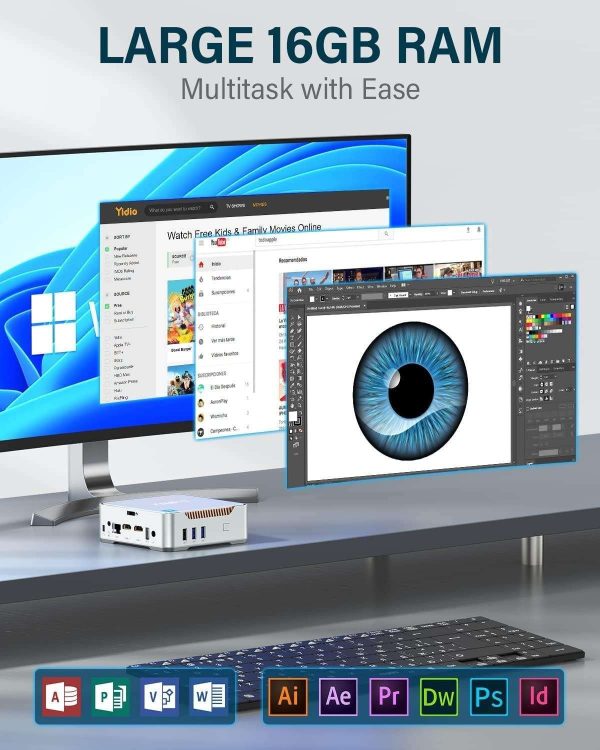 Mini Desktop Computer 4K Mini PC  Intel 12th Alder Lake N95 (up to 3.4GHz) Mini PC,16GB RAM 512GB M.2 SSD, Windows 11 home, 2.5''SSD, Gigabit Ethernet, 4K UHD, WiFi, BT, VESA/Home/Business