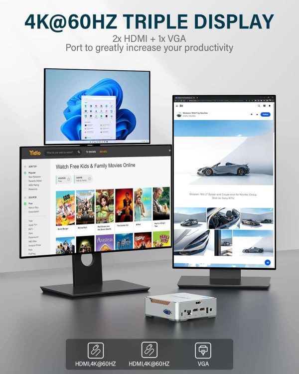 Mini Desktop Computer 4K Mini PC  Intel 12th Alder Lake N95 (up to 3.4GHz) Mini PC,16GB RAM 512GB M.2 SSD, Windows 11 home, 2.5''SSD, Gigabit Ethernet, 4K UHD, WiFi, BT, VESA/Home/Business