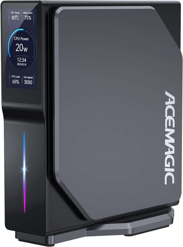 ACE S1 Mini PC with LCD Screen, Intel Alder Lake-N95 (up to 3.4GHz), 16GB DDR4 1024GB M.2 SSD Vertical Mini Computer, Mini Tower PC with RGB Light, WiFi 6/BT 5.2/4K UHD/Dual LAN for Home/Office