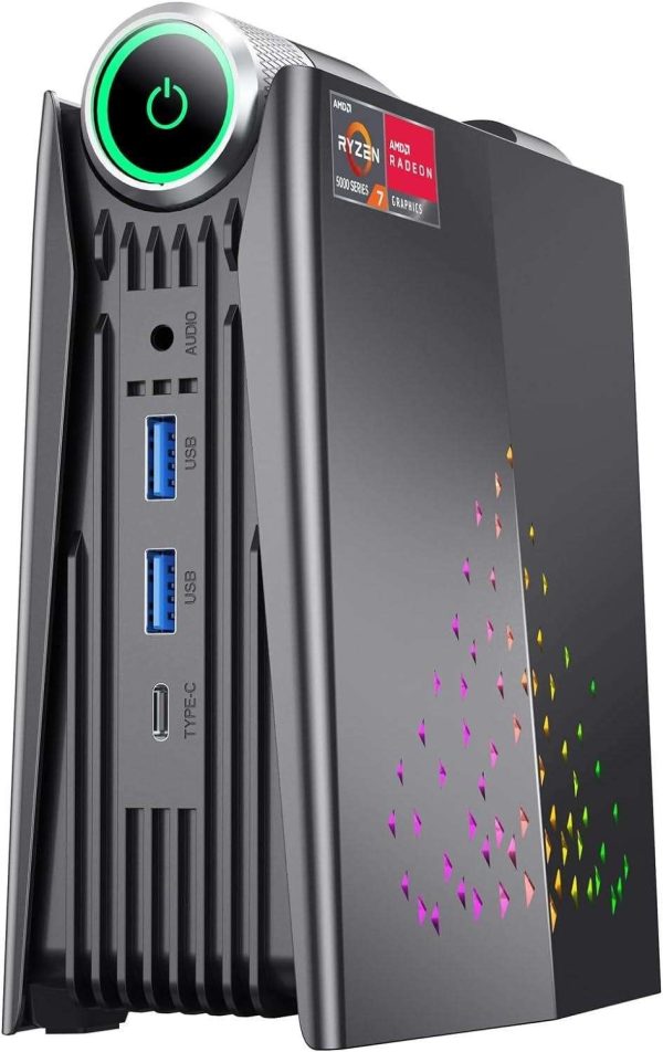 KAMRUI Mini Gaming PC, AMD Ryzen 7 5700U(up to 4.3Ghz) 16GB RAM 512GB NVME SSD, Mini Computer Small Gaming Desktop PC AMR5 3 Mode PERF Switch, RGB Light, Upgrade Capacity, 4K UHD, Type-C, WiFi6/BT5.2