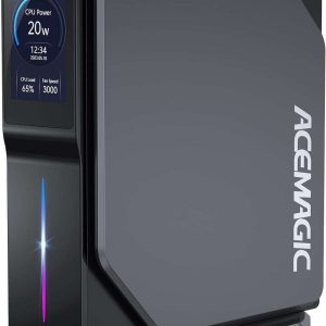 ACE S1 Mini PC with LCD Screen, Intel Alder Lake-N95 (up to 3.4GHz), 16GB DDR4 512GB M.2 SSD Vertical Mini Computer, Mini Tower PC with RGB Light, WiFi 5/BT 4.2/4K UHD/Dual LAN for Home/Office.
