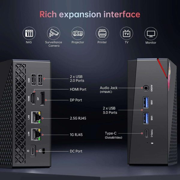 Dual LAN Mini Gaming PC AMD Ryzen 7 5700U Mini PC (8C/16T, up to 4.3Ghz) 16GB DDR4 512GB NVMe SSD Mini Computers, 4K Triple Display Mini Desktop Bluetooth/WiFi 6/Dual Channel