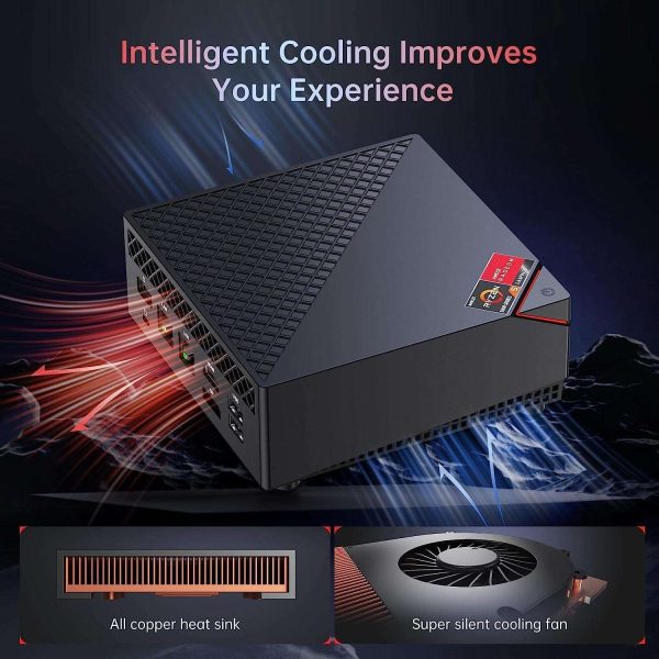 Dual LAN Mini Gaming PC AMD Ryzen 7 5700U Mini PC (8C/16T, up to 4.3Ghz) 16GB DDR4 512GB NVMe SSD Mini Computers, 4K Triple Display Mini Desktop Bluetooth/WiFi 6/Dual Channel