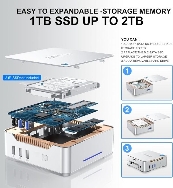 KAMRUI GK3PLUS Mini PC 16GB DDR4 1TB SSD, 12th Gen Intel Alder Lake-N95(up to 3.40GHz) Mini Desktop Computer, Support 2xHMDI+VGA 4K Triple Display for School/Home/Office PC