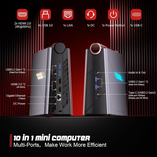 [Gaming PC] Mini PC Intel 12TH Core i9-12900H(14 Cores/20 Threads/24 MB Cache/Up to 5.0GHz),32GB DDR4 512GB M.2 SSD Windows11 Mini Computers,WiFi6 BT5.2 Dual Fans RGB Multi-Mode 4K@60Hz