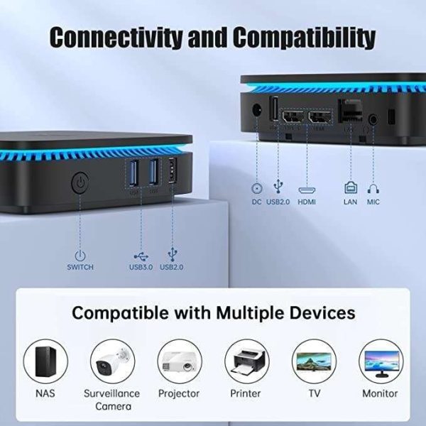 KAMRUI 4K Mini PC AK1PLUS 16GB RAM Intel 12th Alder Lake N100 Windows 11 HDMI 512GB M.2 SSD 2.4 & 5G Wi-Fi and support WIFI 5 expand the storage up to 2TB