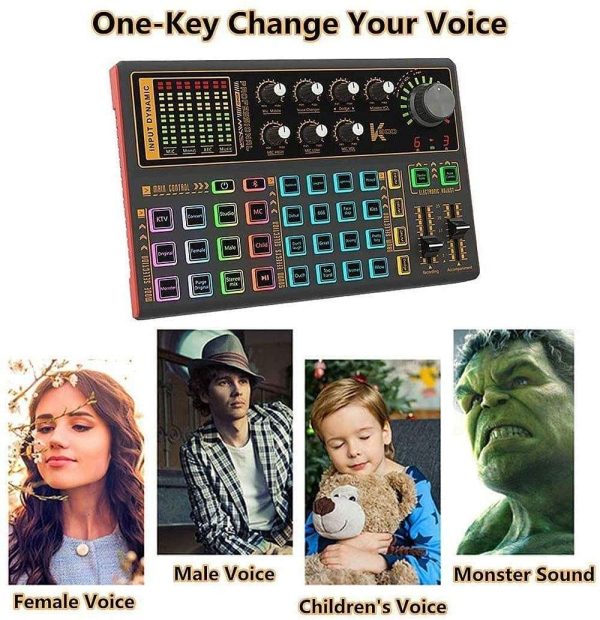 Voice Changer Sound Board, Audio Interface with Audio Mixer and Live Sound Card for Live Streaming, Guitar, YouTube, Recording and Gaming (Microphone not included)