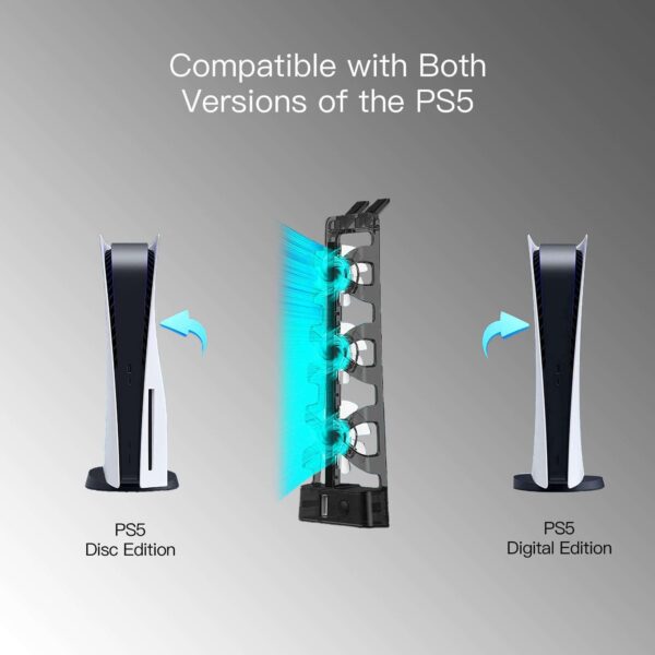 PS5 Cooling Accessories PlayStation 5 Cooling Fan with LED Light, Quiet Cooler Fan with USB for Both Digital and Disc Edition Console