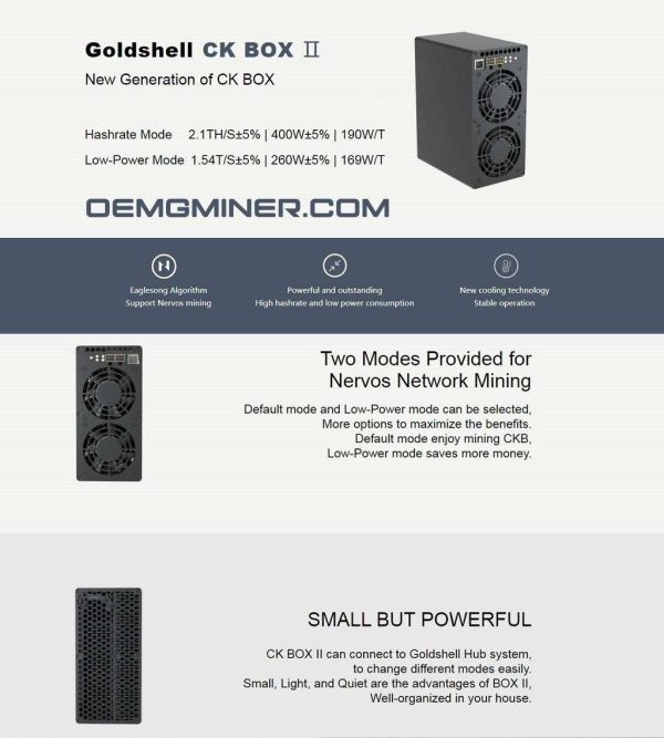 New  Goldshell CK Box II Miner Nervos Network Dual modes 1.54T/260W or 2.1T/400W With PSU