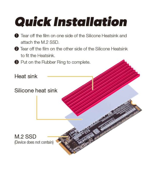 JetMedia JM-HS01 Aluminum Alloy M.2 SSD Heatsink - Red, High Heat-dissipation Quick installation