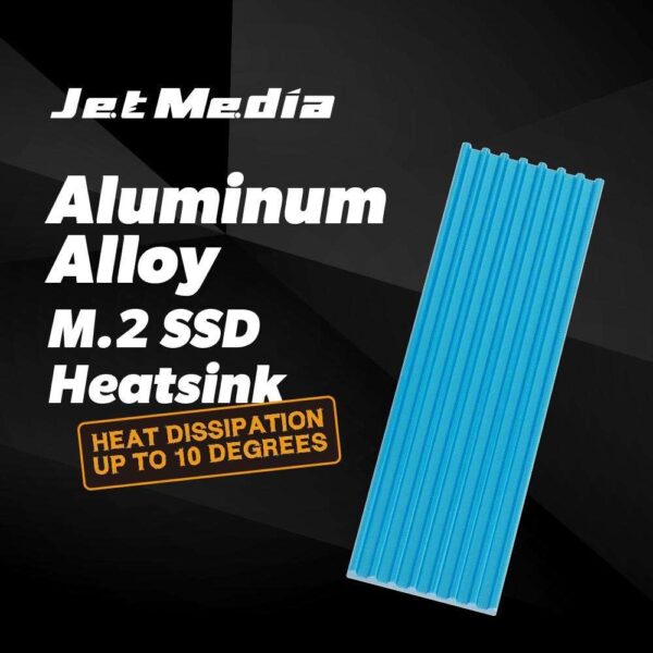 JetMedia JM-HS02 Aluminum Alloy M.2 SSD Heatsink - Blue, High Heat-dissipation Quick installation