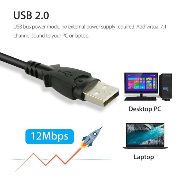 BONAEVER External 7.1 Channel USB Sound Card Mic Headphone Adapter Cable for PC Laptop