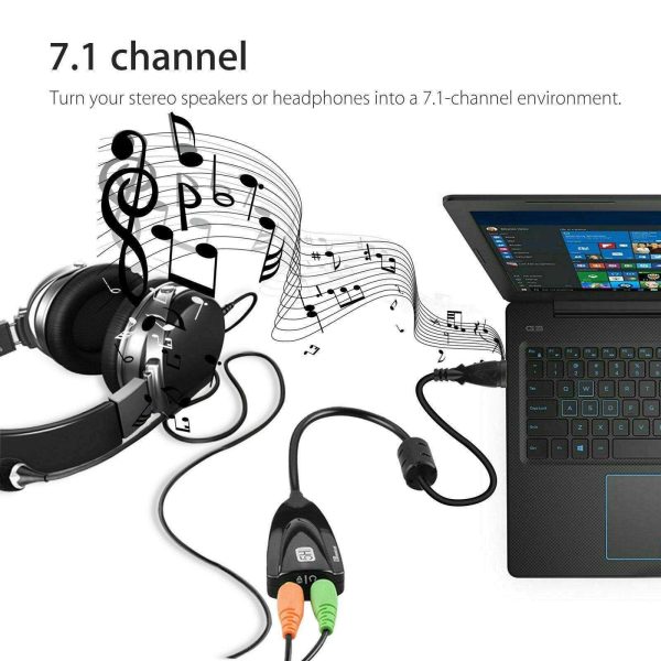 BONAEVER External 7.1 Channel USB Sound Card Mic Headphone Adapter Cable for PC Laptop