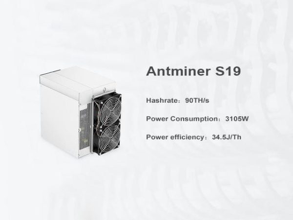 New Bitmain Antminer S19 Series Asic Miner S19 90Th/s 3105w Bitcoin Miner Include PSU Power Supply