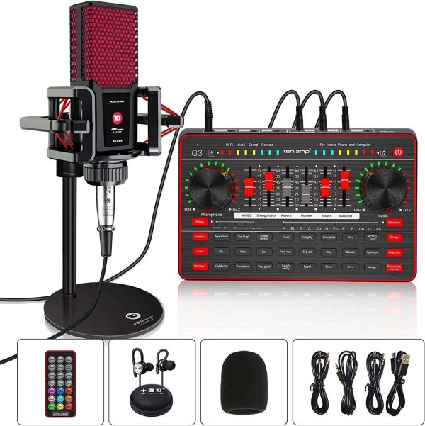 Podcast Microphone Sound Card Kit,Professional Studio Condenser Mic&G3 Live Sound Mixer/Voice Changer/Audio Interface/Audio Mixer for Streaming/Gaming/Recording/Singing/Tiktok/YouTube/PC/Computer