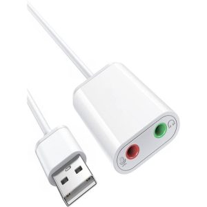 USB to Audio Jack Sound Card Adapter ,KEHIPI with Dual TRS 3-Pole 3.5mm Headphone and Microphone USB to Aux 3.5mm External Audio Converter for Windows Mac Linux PC Laptops Desktops PS5 Headsets, White