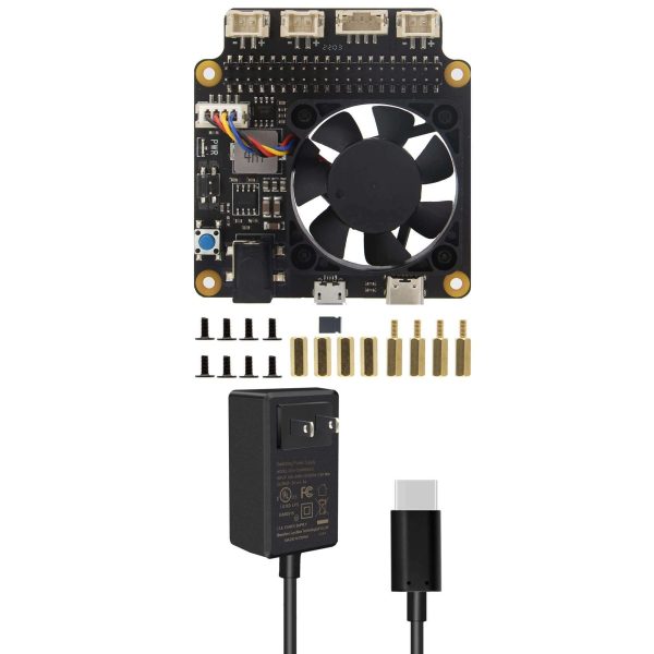 Geekworm for Raspberry Pi 4B/3B+/3B, X735 V3.0 Power Management with Safe Shutdown & PMW Cooling Fan Expansion Board + 20W Type-C 5V 4A Power Adapter Compatible with Raspberry Pi 4 Model B