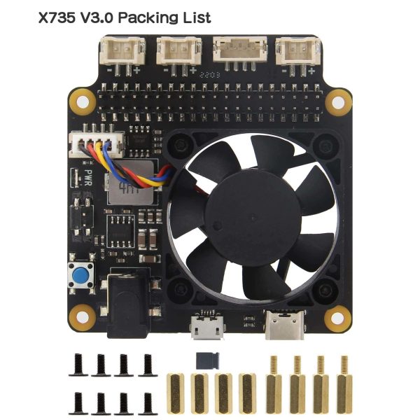 Geekworm for Raspberry Pi 4B/3B+/3B, X735 V3.0 Power Management with Safe Shutdown & PMW Cooling Fan Expansion Board + 20W Type-C 5V 4A Power Adapter Compatible with Raspberry Pi 4 Model B