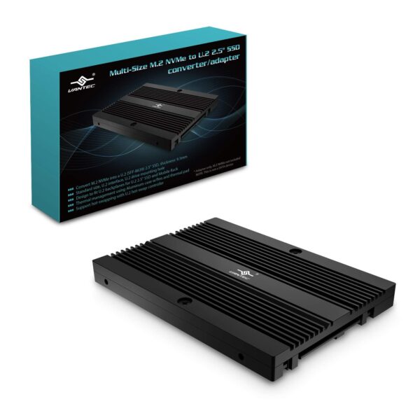 Vantec Multi-Size M.2 NVMe to U.2 (SFF-8639) 2.5"" SSD Adapter (MRK-NVM2U2-BK), Convert M.2 NVMe into U.2 not for SATA, Black