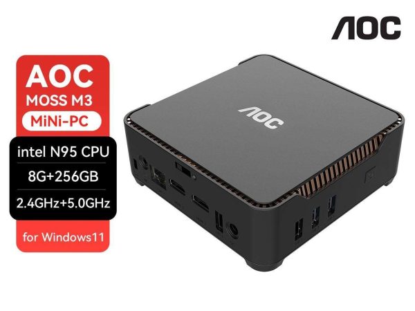 AOC Mini PC MOSS M3 Mini Computer Mini PC Barebone System Intel N95 Processor up to 3.4GHz with Graphics 8GB DDR4 256GB SSD Dual Frequency Wi-Fi 5.1*5.1*1.8 Inch 0.85 Pound Home Office Work Business