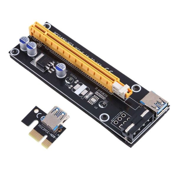 PCI-E 1x to 16x Mining Machine Miner Enhanced Extender Riser Card Adapter with 60cm(2 feet) USB 3.0 & SATA Power Cable