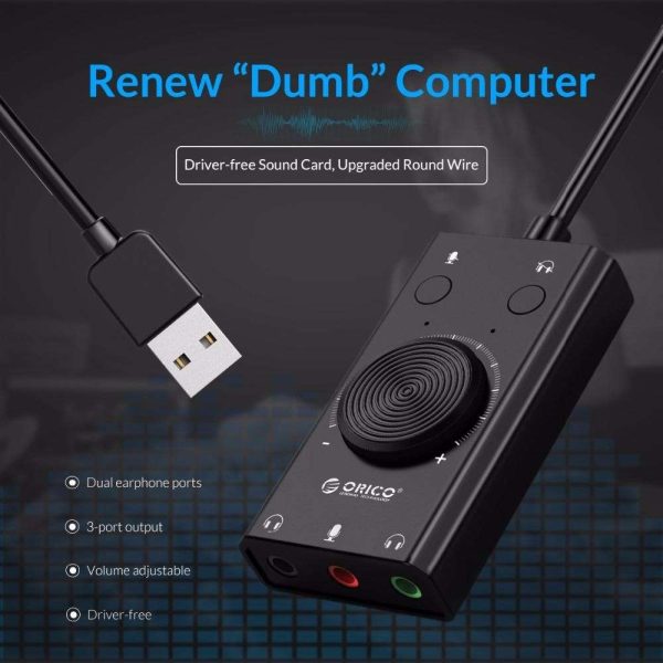 Weastlinks External USB Sound Card Stereo Mic Speaker Headset Audio Jack 3.5mm Cable Adapter Mute Switch Volume Adjustment Free Drive