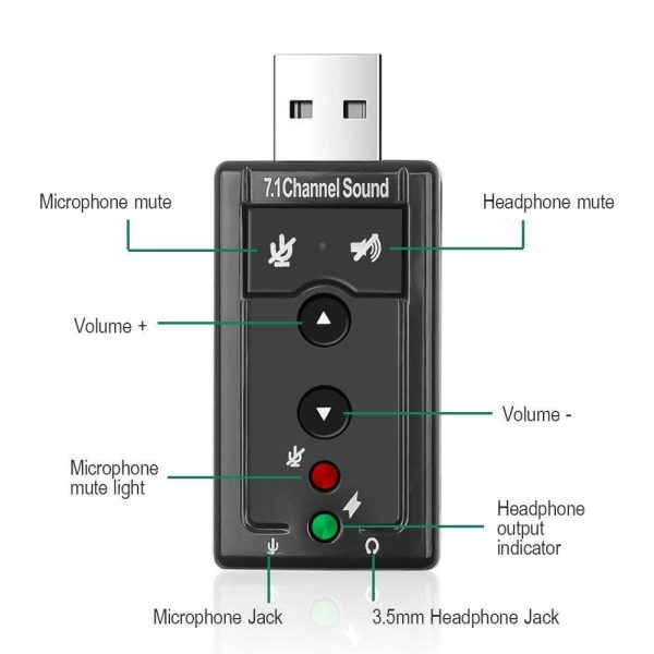 Weastlinks External USB Sound Card USB2.0 Virtual 7.1 Channel Stereo 3.5mm Headphone Audio Adapter Microphone Sound Card