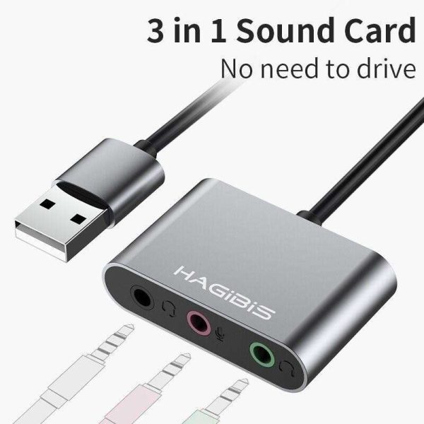 Weastlinks External Sound Card Converter Splitter USB Adapter 3 Port Converter Headphone Microphone for PC Laptop Audio adapter